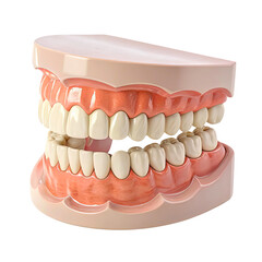 Obraz premium Human Teeth Model with Dental Tools on White Background, Dentistry and Oral Care Concept