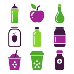 Iconic flat design image of green and purple beverage containers