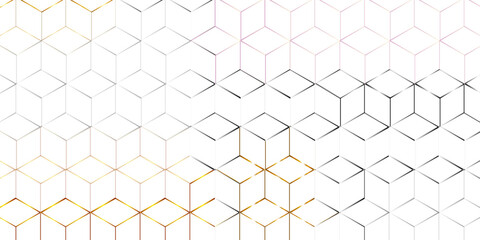 Fototapeta premium Abstract gray and gold 2color geometric hexagon shape and lines Futuristic banner with technology gray hexagons and shiny lights. Design for banner, template, technology, science, medical. 