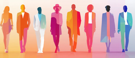 Inclusive workplace culture is shown by diverse people walking confidently together in colorful modern attire expressing unity and collaboration