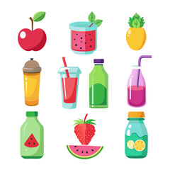 Colorful Assortment of Fresh Fruit Juices and Smoothies