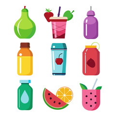 Colorful fruit smoothie and juice drink collection illustration