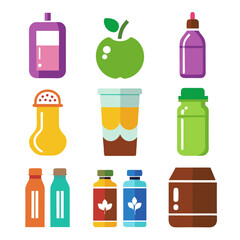 Collection of colorful health and wellness product icons