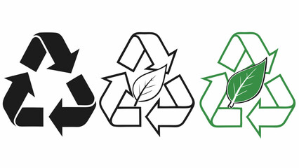 Obraz premium Three Recycling Symbols: Black, Outline, and Green Leaf Variation