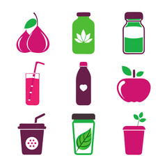 Healthy food and drink icons flat style design illustration