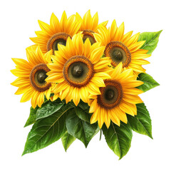 Obraz premium Vibrant sunflower bouquet isolated on transparent background