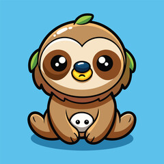 Cute Baby Sloth Wearing Pacifier and Diaper – Flat Cartoon Vector Icon Illustration of Animal and Nature Concept Isolated
