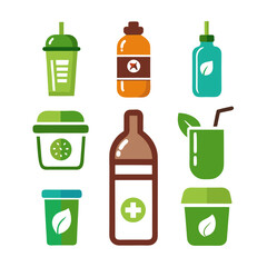 Minimalist graphic set of healthy organic drinks and bottles