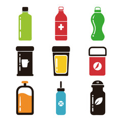 Collection of colorful vector bottles and containers on white