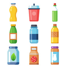 Cartoon Illustration of Various Containers of Liquids and Solids