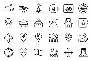Fototapeta premium High quality line icons depicting directional arrows road signs left right turns navigation