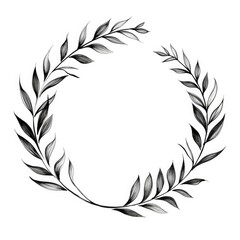 Obraz premium Stroke outline tropical leaves frame circle monochrome pattern.
