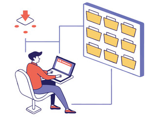 Businessman works on laptop, a concept of technology and communication in the office