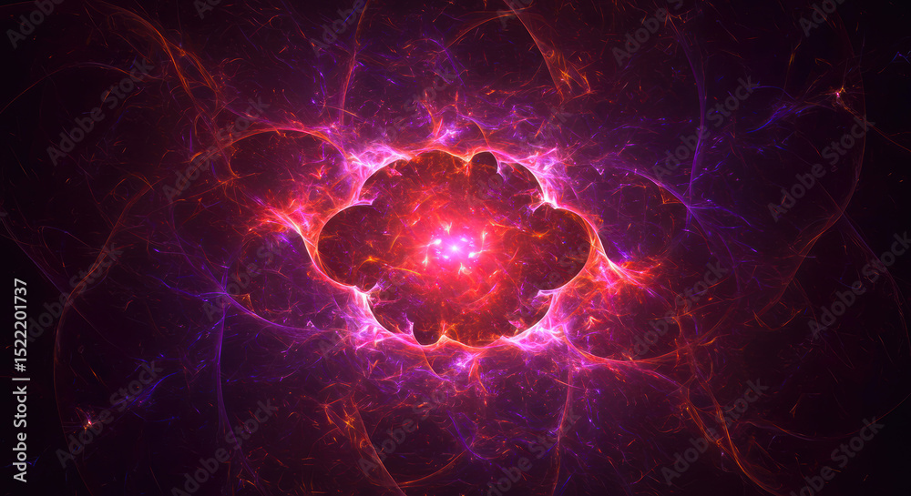 Wall mural abstract cosmic nebula energy plasma red purple fractal art background for science technology design