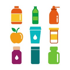 Colorful food and drink icons arranged in a grid