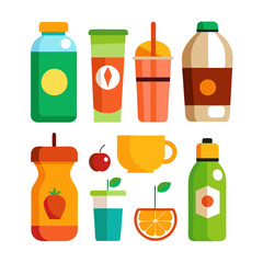 Collection of Refreshing and Healthy Drinks in Flat Style