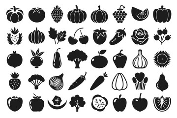 Single line icon of vegetables tomato olive and other garden produce
