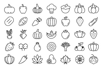 Single line icon design featuring vegetables tomato olive and other garden produce