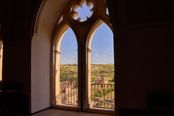 View of the Eresma Valley from a Gothic window in the Alcazar of Segovia.