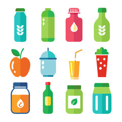 Flat vector illustration of colorful bottles and containers