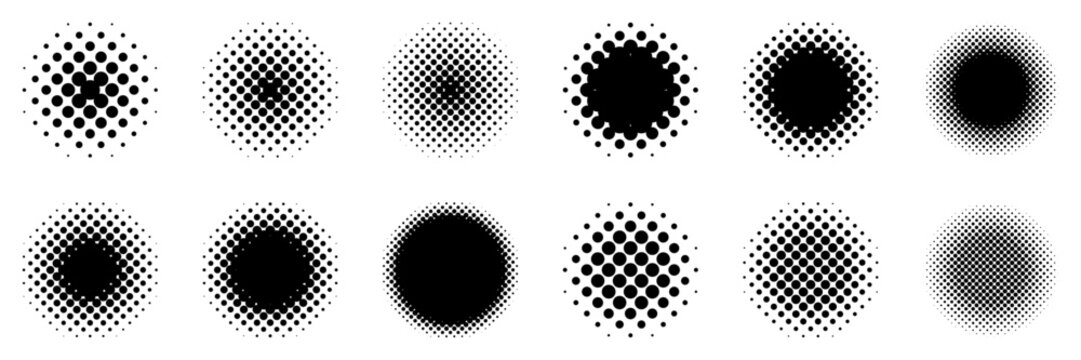 ハーフトーン　黒　丸　円　ベクター　セット　あしらい