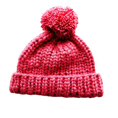 Vibrant pink knitted hat with fluffy pom pom on top, perfect for keeping warm during cold weather. This stylish accessory adds cheerful touch to any winter outfit
