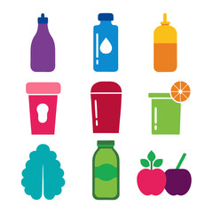 Colorful flat vector illustration of various beverage containers