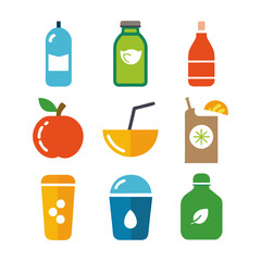 Assorted flat design healthy food and beverage illustration set
