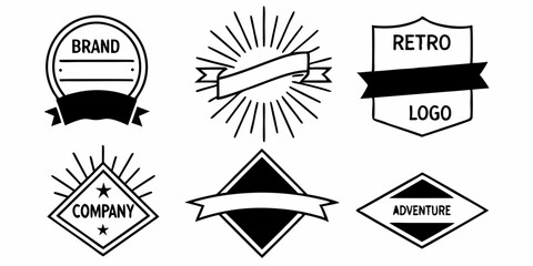 Collection of Six Distinctive Black and White Retro Style Logo Designs for Branding and Creative Projects