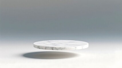 Photo of Elegant round marble podium for product display isolated on white background
