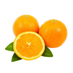 orange fruit and green leaves isolated on PNG