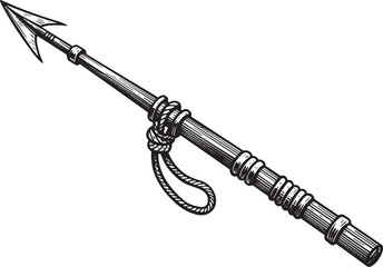Detailed Woodcut Style Illustration of a Harpoon with Rope and S