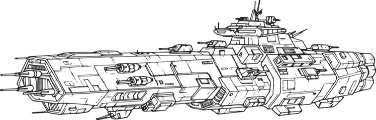 Fototapeta premium Intricate Woodcut Illustration of a Futuristic Space Frigate Des