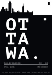 Ottawa typography minimalist vector poster for national event, public holiday, independence day, summer festival layout. Brochure, leaflet, flyer, presentation image template for Canada