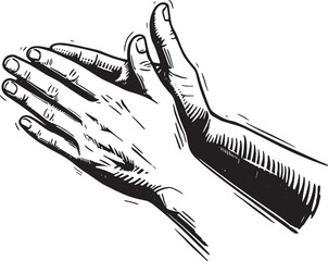 Woodcut Illustration of Clapping Hands in Black and White Style
