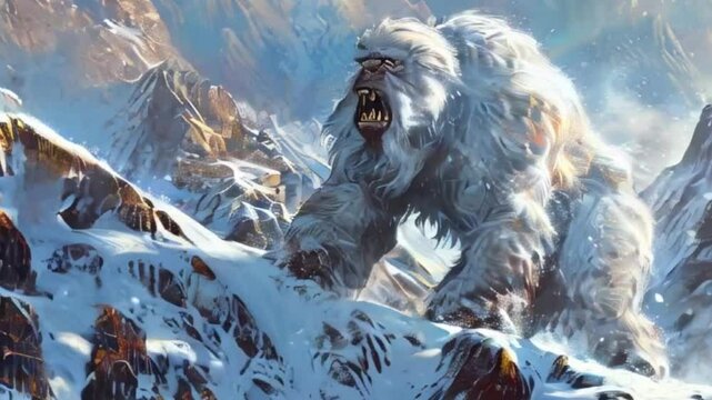 Huge fantasy hairy yeti character in beautiful outdoor background