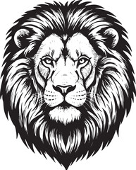 Fototapeta premium Majestic lion portrait artwork in detailed black and white engra