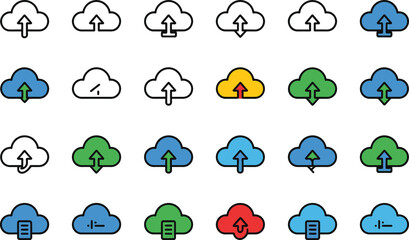 Obraz premium Colorful cloud storage upload icons set for digital services and applications