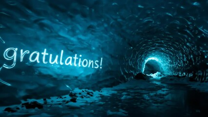 Exploring Inside a Stunning Ice Cave with Congratulatory Message