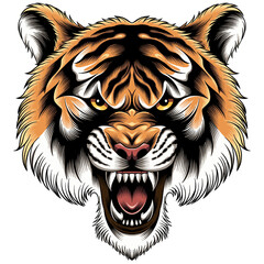 Aggressive Roaring Tiger Head Vector Illustration