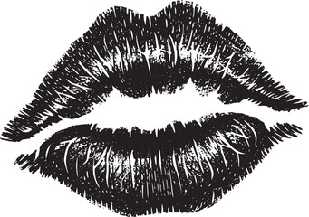 Expressive kiss mark illustration with visible ink texture and a