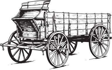Fototapeta premium Antique western wagon drawing, vintage carriage illustration in