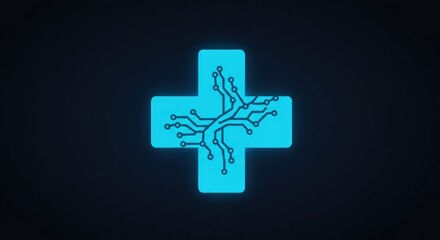 Obraz premium Digital Health Cross with Circuit Board Design and Glowing Blue Illumination