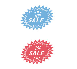 Top Sale Badges Red, Blue  Starburst Design, colorful vector stickers