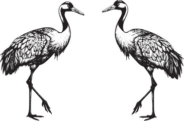 Obraz premium Elegant pair of red-crowned cranes in artistic black and white w