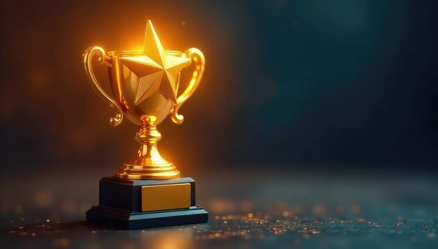 Close-up of a shiny gold trophy star, reflecting light Perfect for awards, achievement, success concepts , bright, top - Powered by Adobe