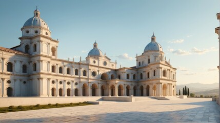 Fototapeta premium Renaissance revival architecture with domed towers and ornate facade. 3