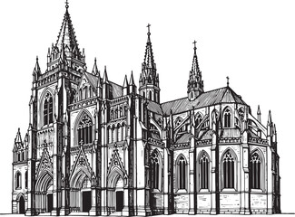 Fototapeta premium Detailed Woodcut Illustration of a Majestic Renaissance Church F