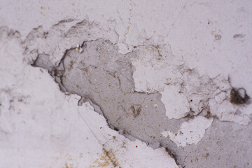 Close-up of the cracked cement on the fence wall