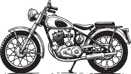 Fototapeta premium Classic Motorcycle Woodcut Illustration in Black and White Style